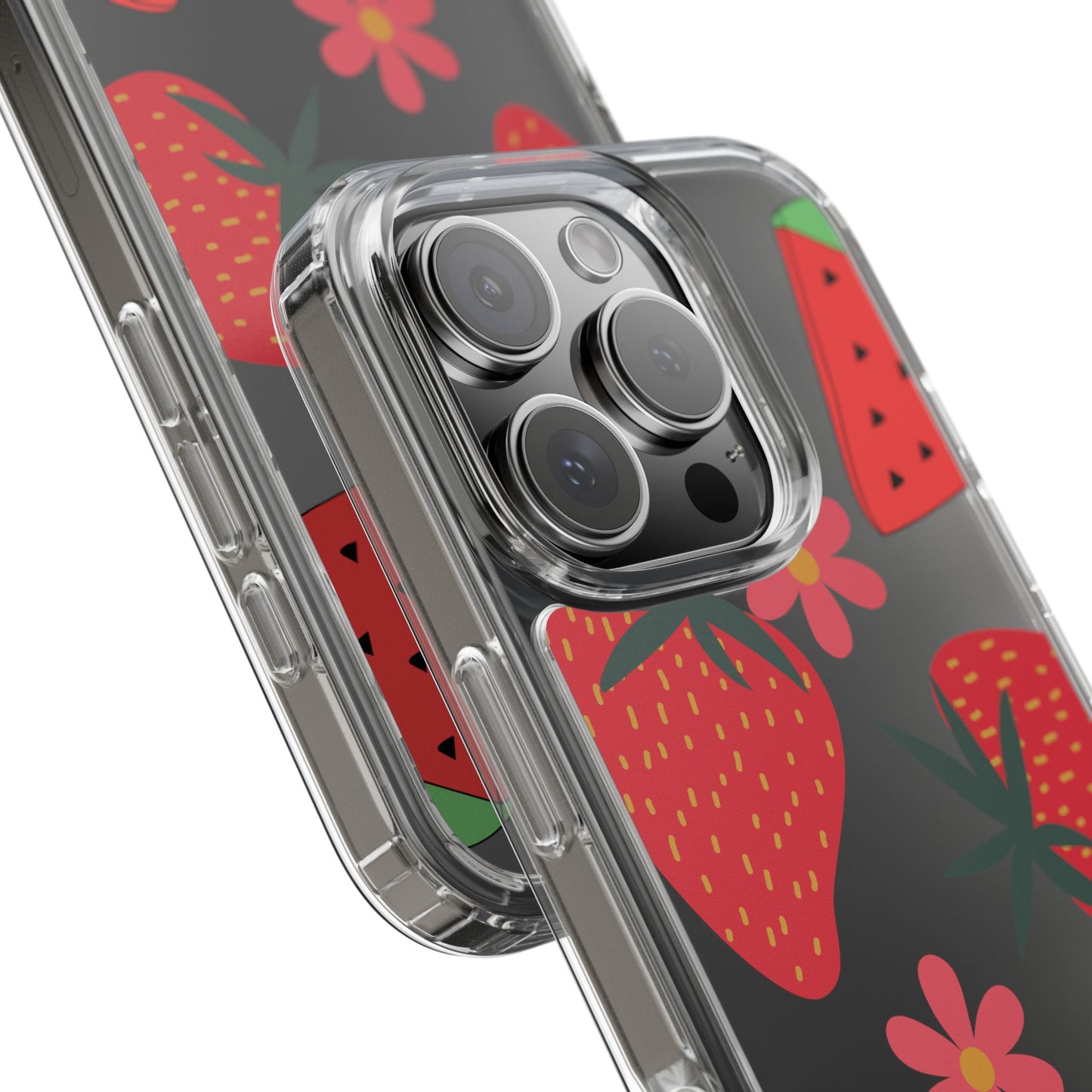 Fruity Clear Phone Case, Vibrant Strawberry and Flower Design, Cute Phone Cover, Trendy Accessories, Summer Vibe Gift