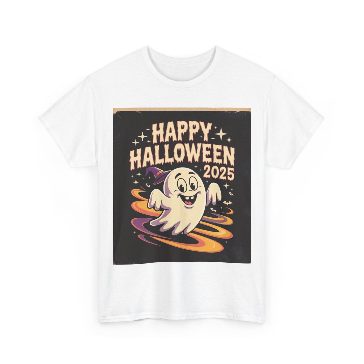 Happy Halloween Ghost Unisex Heavy Cotton Tee, Spooky Shirt, Halloween Costume, Festive Apparel, Autumn Style, Boo-tiful Tee