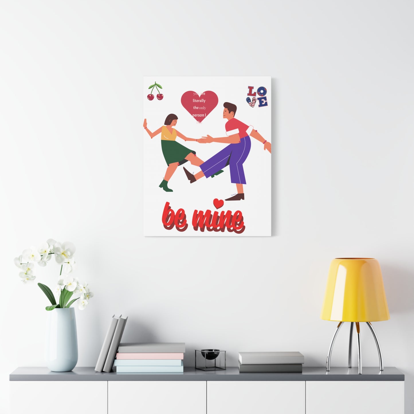 Vibrant Canvas Art Print, Cute Couple Dancing, Valentine's Gift, Home Decor, Love Quote Art, Heartfelt Wall Decoration
