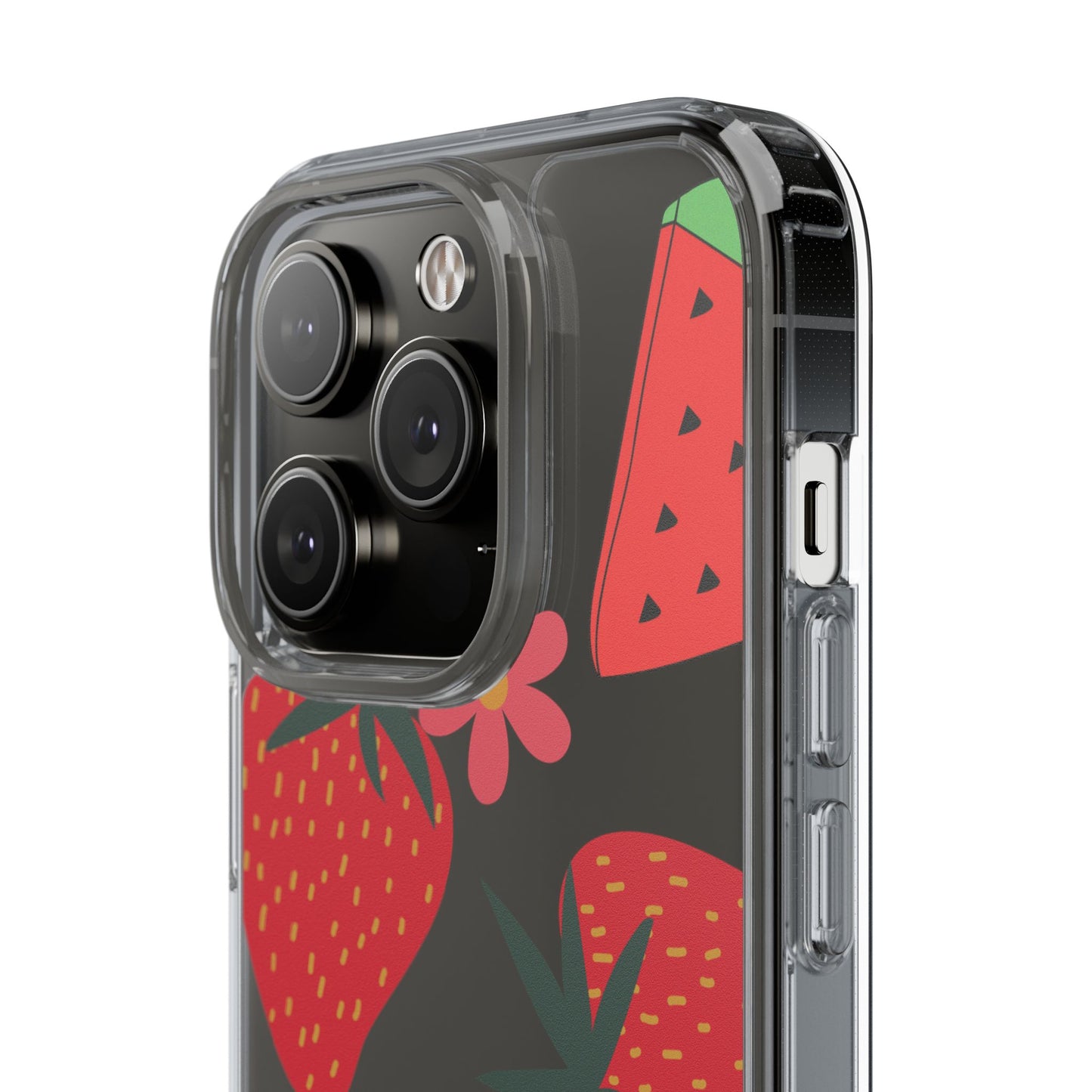Fruity Clear Phone Case, Vibrant Strawberry and Flower Design, Cute Phone Cover, Trendy Accessories, Summer Vibe Gift