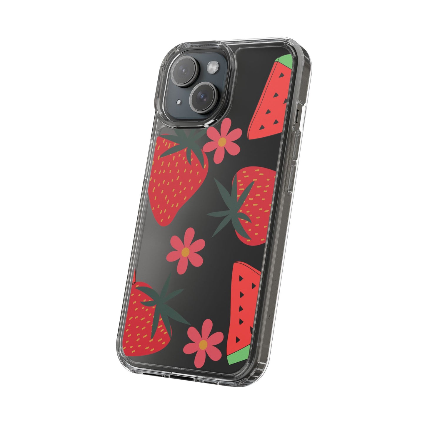 Fruity Clear Phone Case, Vibrant Strawberry and Flower Design, Cute Phone Cover, Trendy Accessories, Summer Vibe Gift