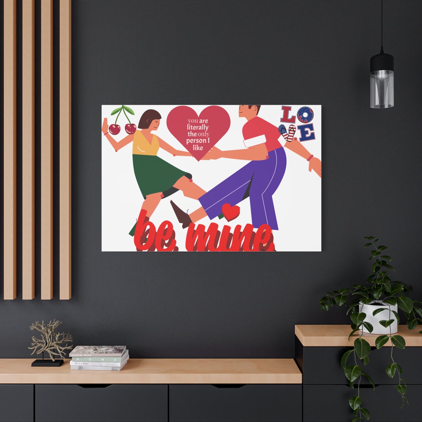 Vibrant Canvas Art Print, Cute Couple Dancing, Valentine's Gift, Home Decor, Love Quote Art, Heartfelt Wall Decoration