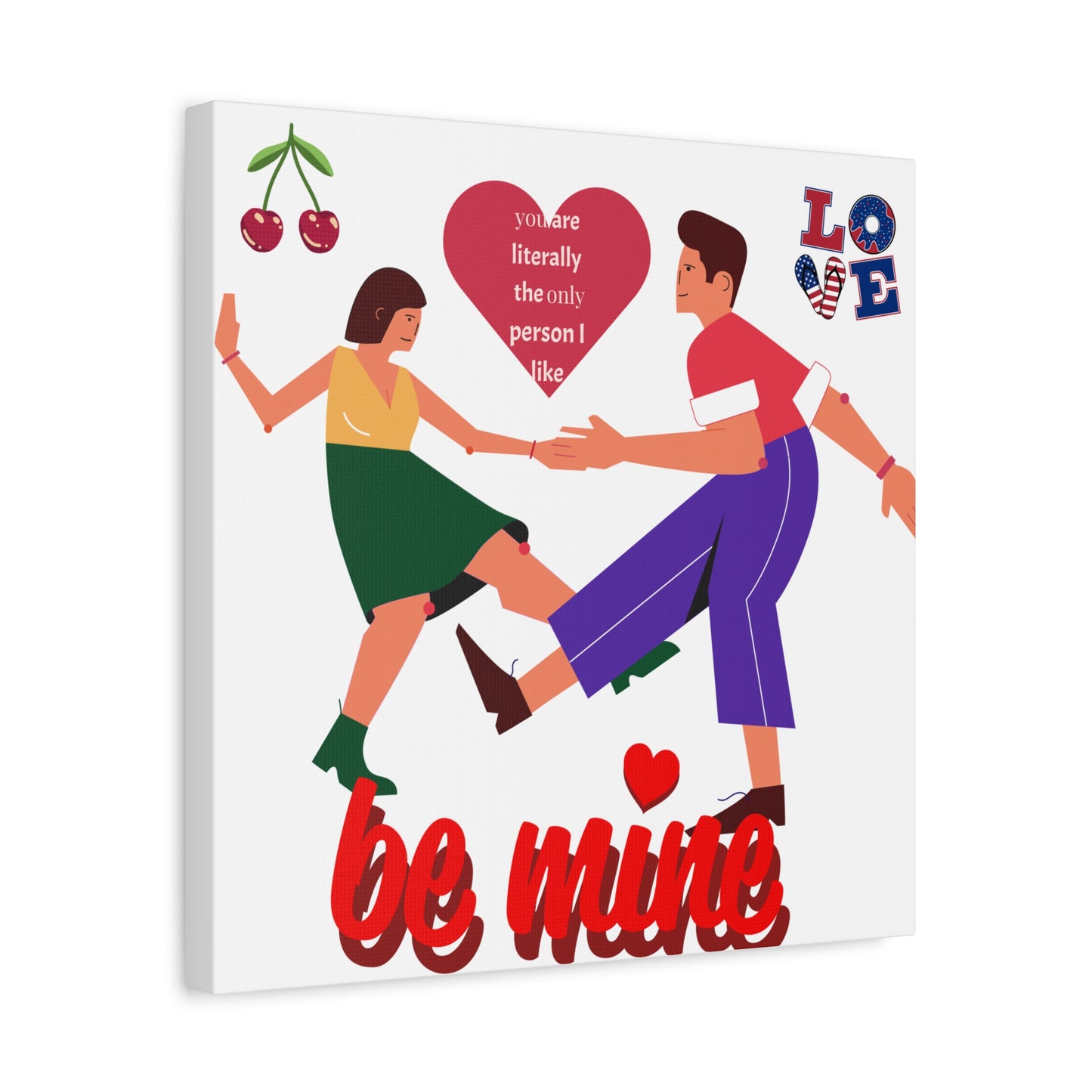 Vibrant Canvas Art Print, Cute Couple Dancing, Valentine's Gift, Home Decor, Love Quote Art, Heartfelt Wall Decoration