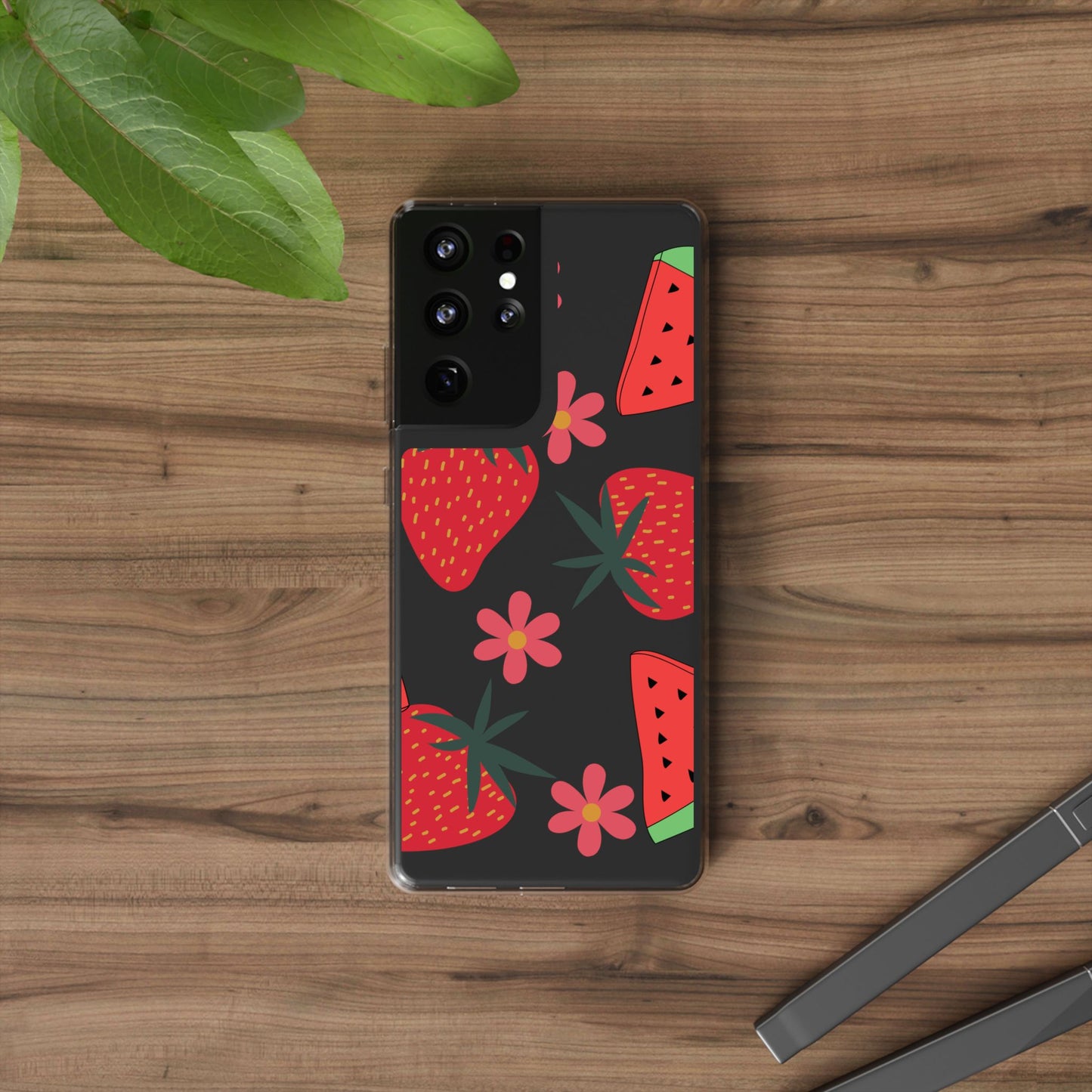 Fruity Clear Phone Case, Vibrant Strawberry and Flower Design, Cute Phone Cover, Trendy Accessories, Summer Vibe Gift