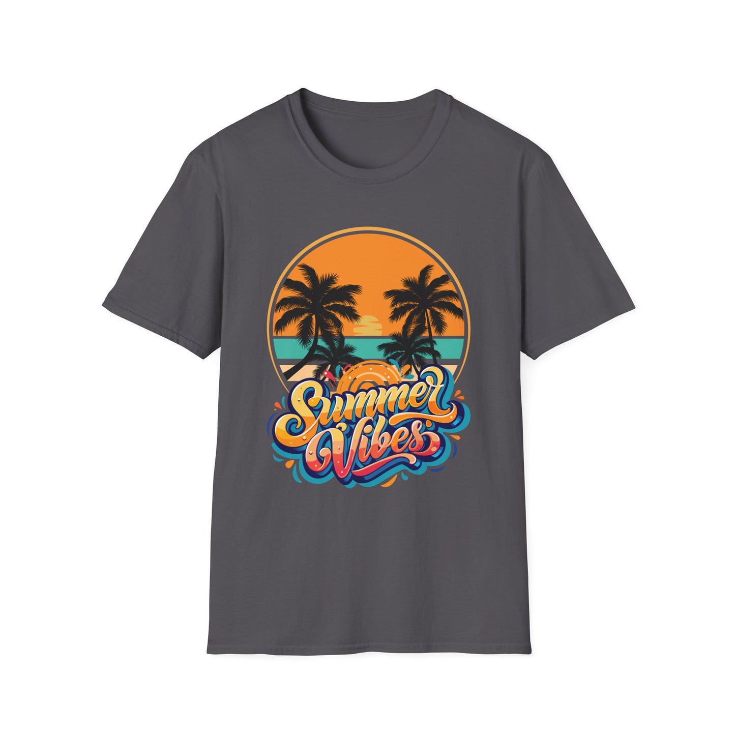 T-Shirt with Summer Vibes Graphic, Beach Lover Tee, Vacation Shirt, Fun Graphic Apparel, Sunshine Gift, Casual Summer Wear
