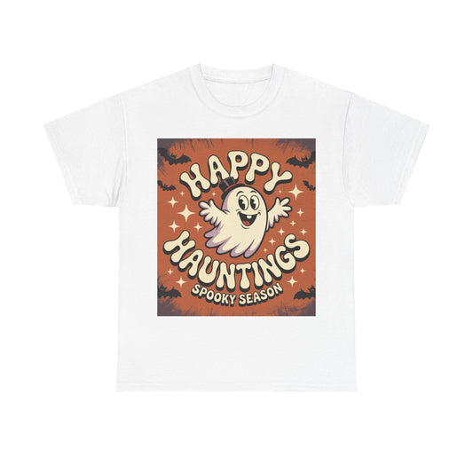 Happy Hauntings Unisex Halloween Tee, Spooky Season T-Shirt, Ghost Graphic Tee, Halloween Party Shirt, Casual Fall Wear