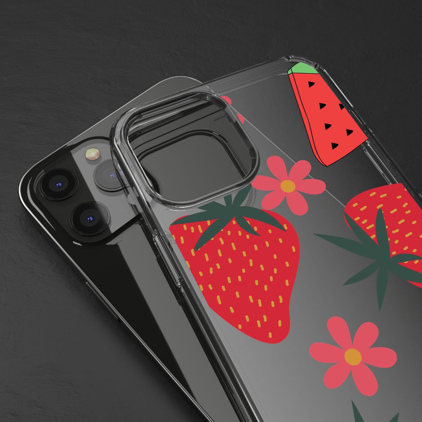 Fruity Clear Phone Case, Vibrant Strawberry and Flower Design, Cute Phone Cover, Trendy Accessories, Summer Vibe Gift