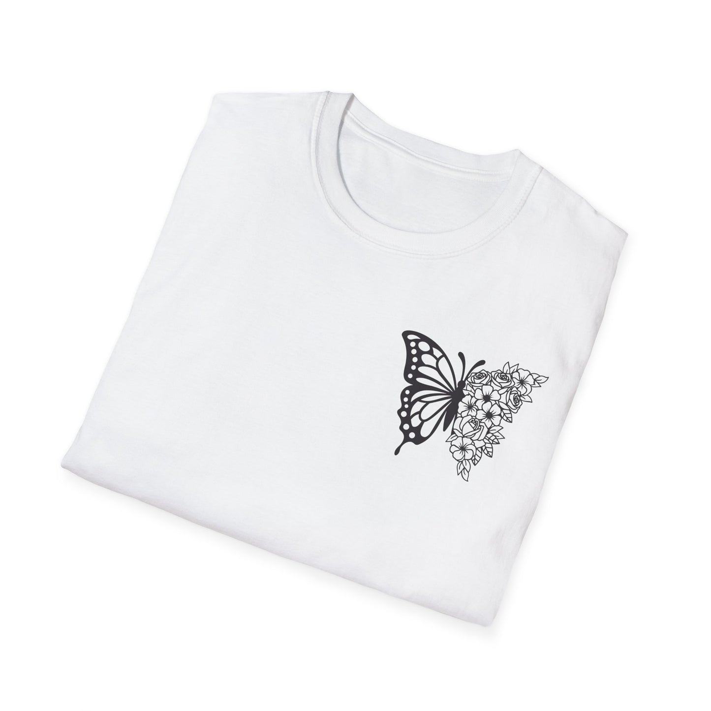 Butterfly Inspirational T-Shirt  Softstyle Tee for Nature Lovers, Casual Wear, Gift for Friends, Thoughtful Quote Shirt