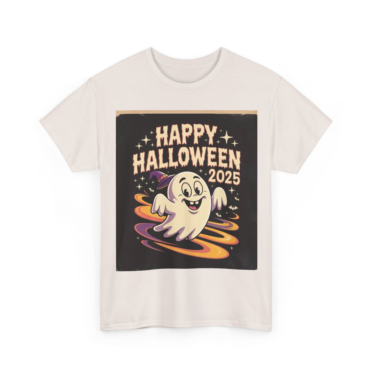 Happy Halloween Ghost Unisex Heavy Cotton Tee, Spooky Shirt, Halloween Costume, Festive Apparel, Autumn Style, Boo-tiful Tee