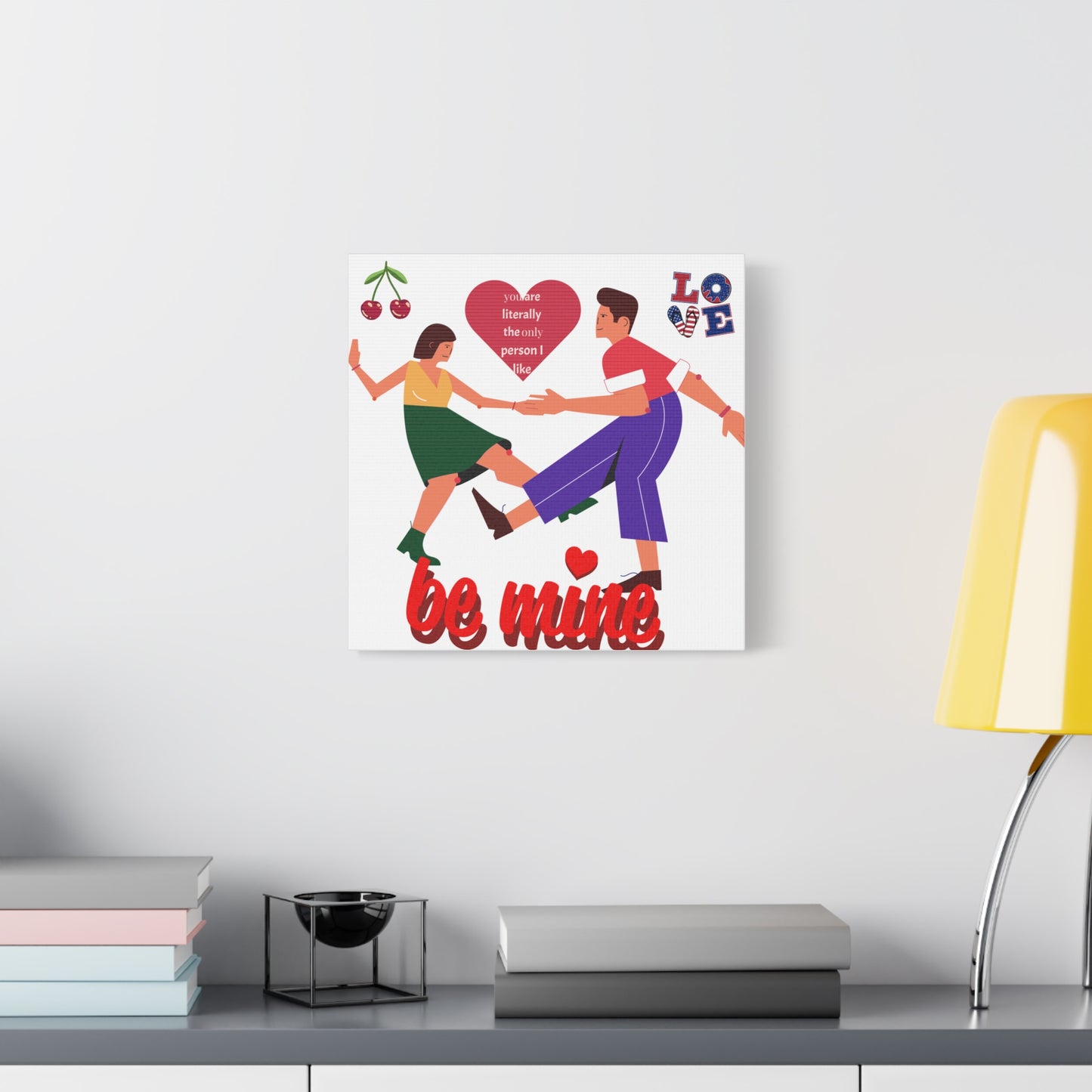 Vibrant Canvas Art Print, Cute Couple Dancing, Valentine's Gift, Home Decor, Love Quote Art, Heartfelt Wall Decoration