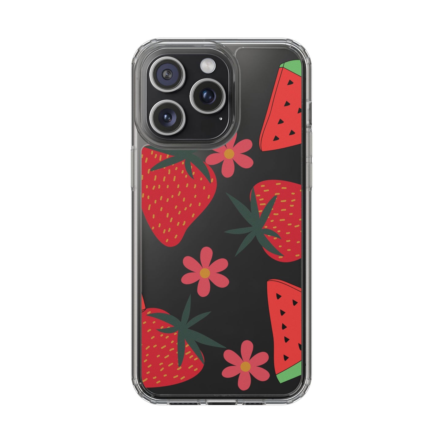 Fruity Clear Phone Case, Vibrant Strawberry and Flower Design, Cute Phone Cover, Trendy Accessories, Summer Vibe Gift
