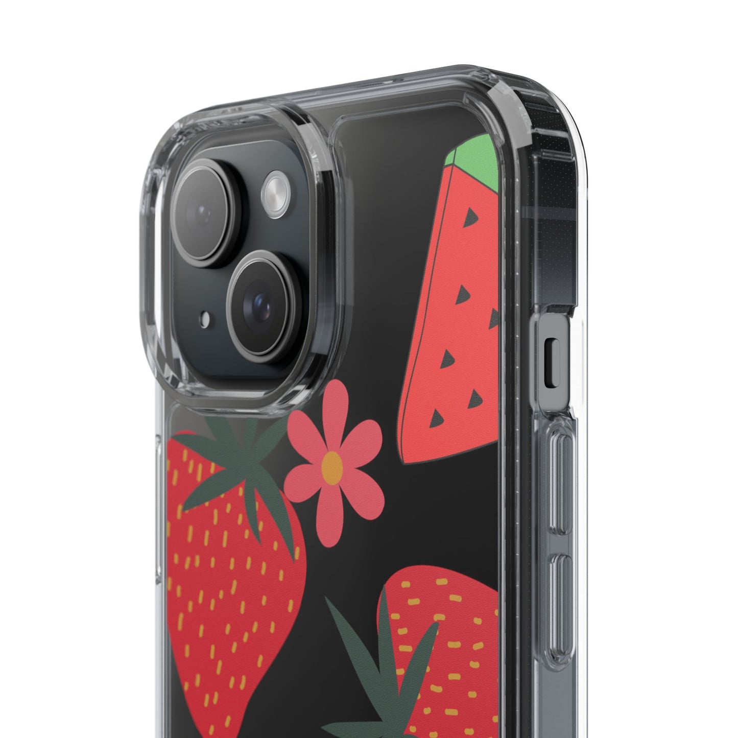 Fruity Clear Phone Case, Vibrant Strawberry and Flower Design, Cute Phone Cover, Trendy Accessories, Summer Vibe Gift