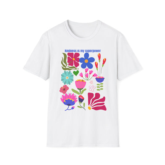 Colorful Kindness Is My Superpower T-Shirt - Floral Graphic Tee, Gift for Friends, Positive Vibes Apparel, Casual Summer Top, Art [...]