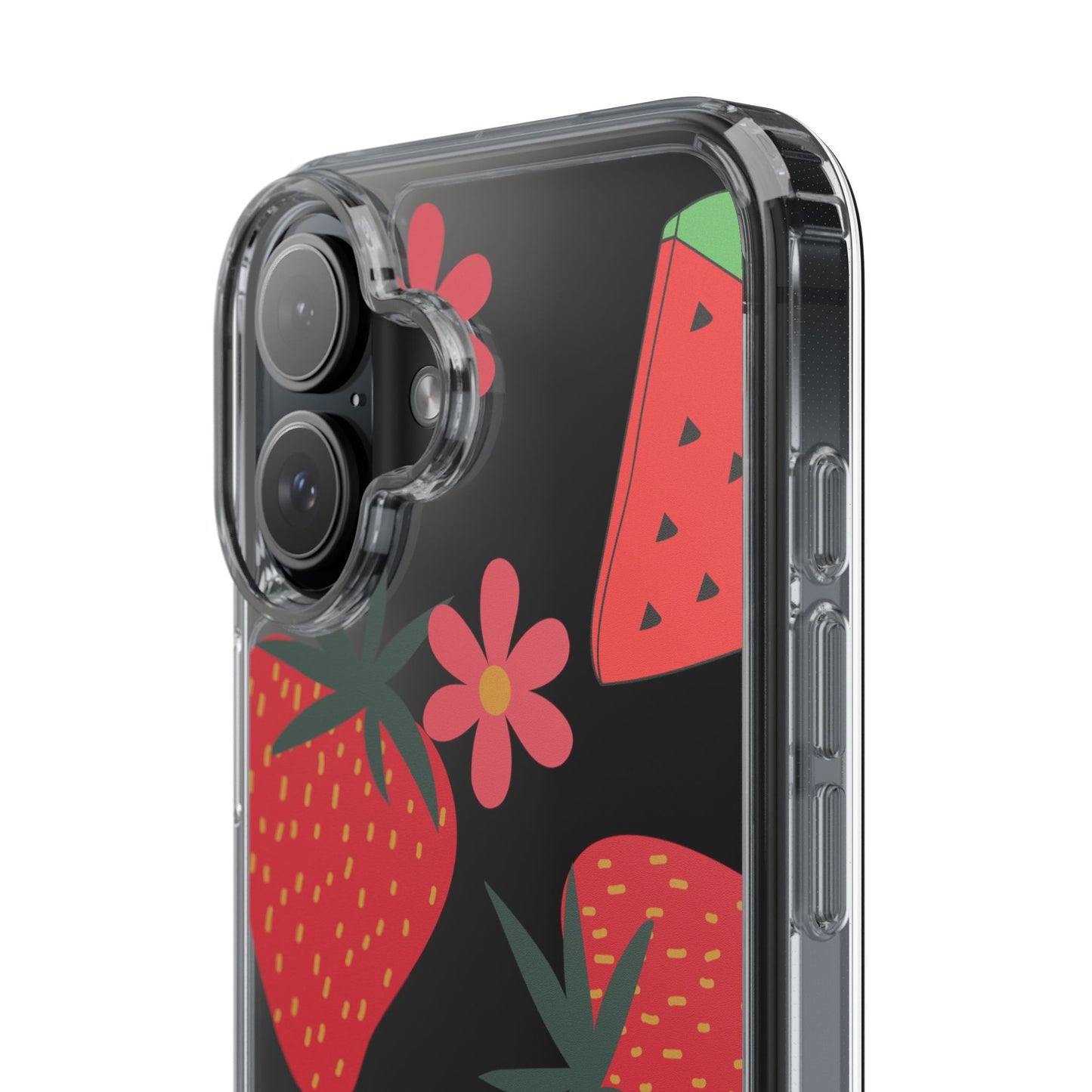 Fruity Clear Phone Case, Vibrant Strawberry and Flower Design, Cute Phone Cover, Trendy Accessories, Summer Vibe Gift