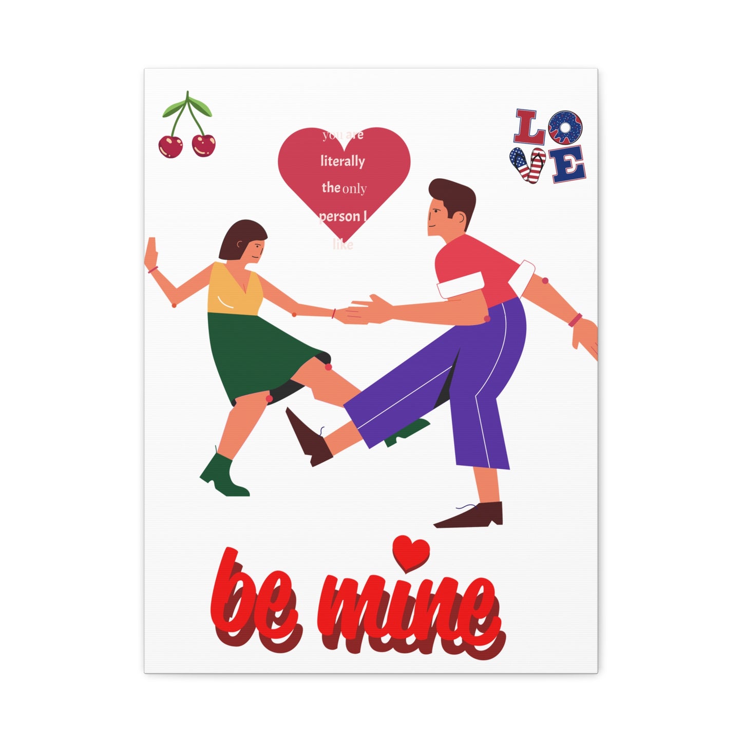 Vibrant Canvas Art Print, Cute Couple Dancing, Valentine's Gift, Home Decor, Love Quote Art, Heartfelt Wall Decoration