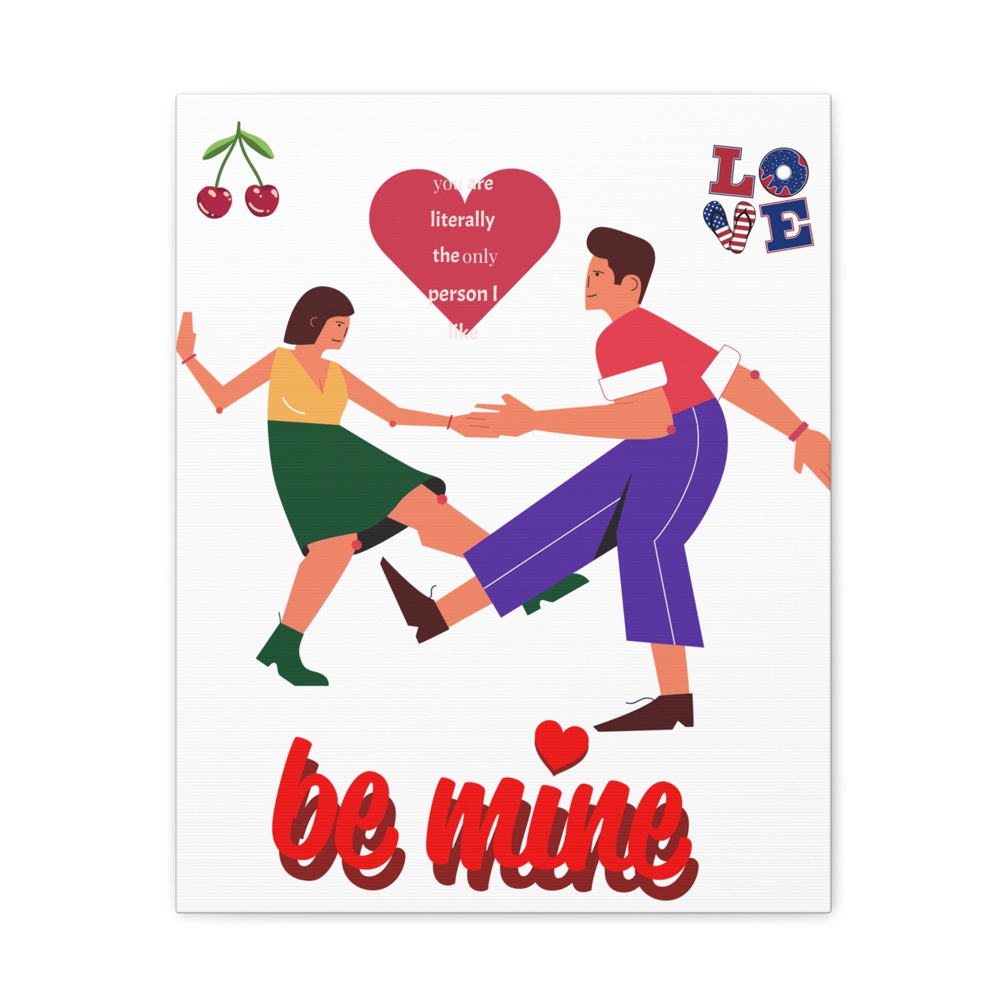 Vibrant Canvas Art Print, Cute Couple Dancing, Valentine's Gift, Home Decor, Love Quote Art, Heartfelt Wall Decoration