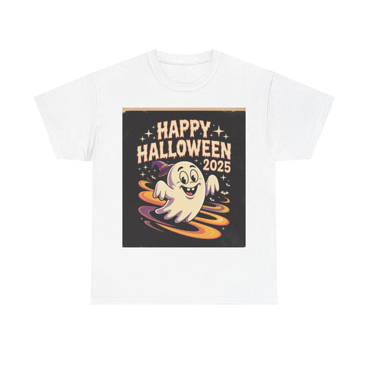 Happy Halloween Ghost Unisex Heavy Cotton Tee, Spooky Shirt, Halloween Costume, Festive Apparel, Autumn Style, Boo-tiful Tee