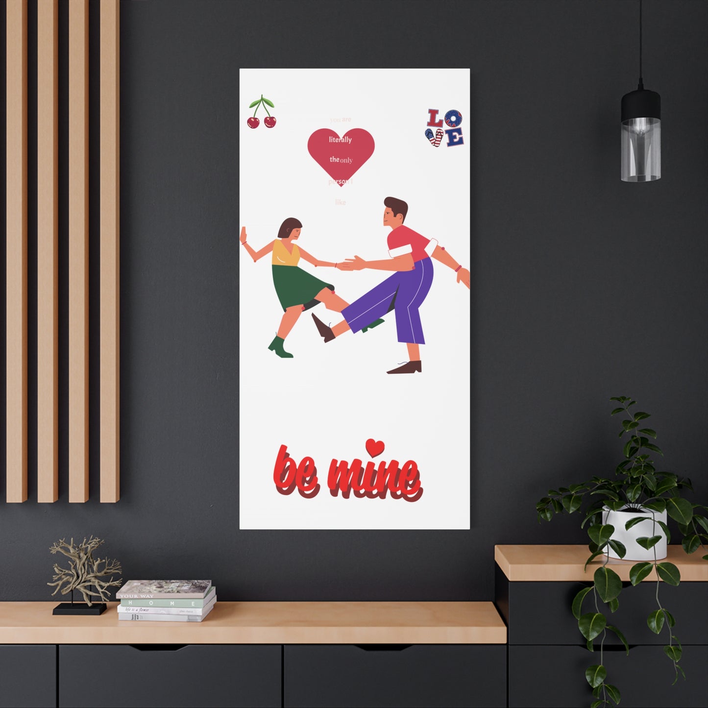 Vibrant Canvas Art Print, Cute Couple Dancing, Valentine's Gift, Home Decor, Love Quote Art, Heartfelt Wall Decoration