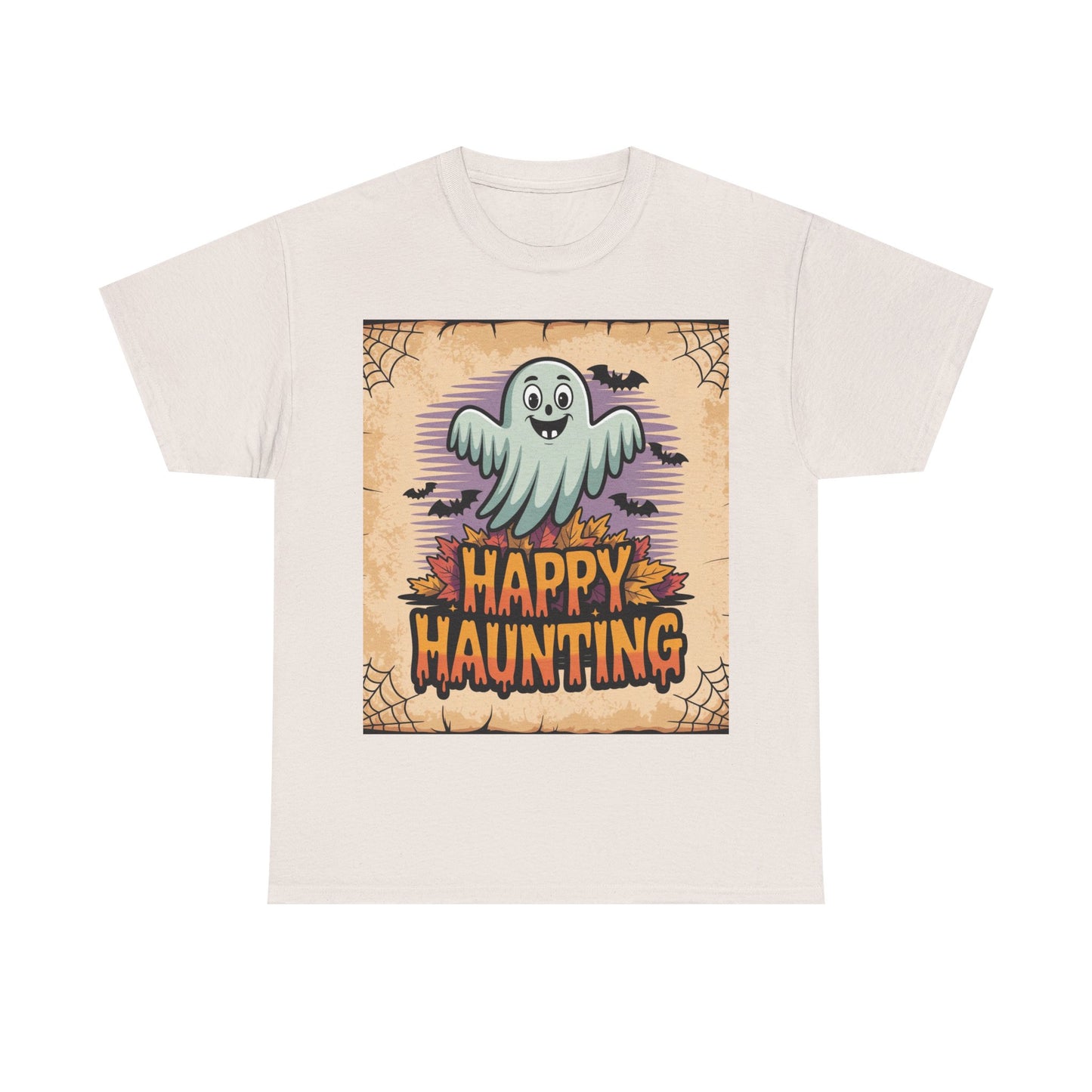 Halloween Ghost Tee, Happy Haunting Cotton Shirt, Unisex Spooky T-Shirt, Fall Festive Apparel, Ghostly Fun Clothing