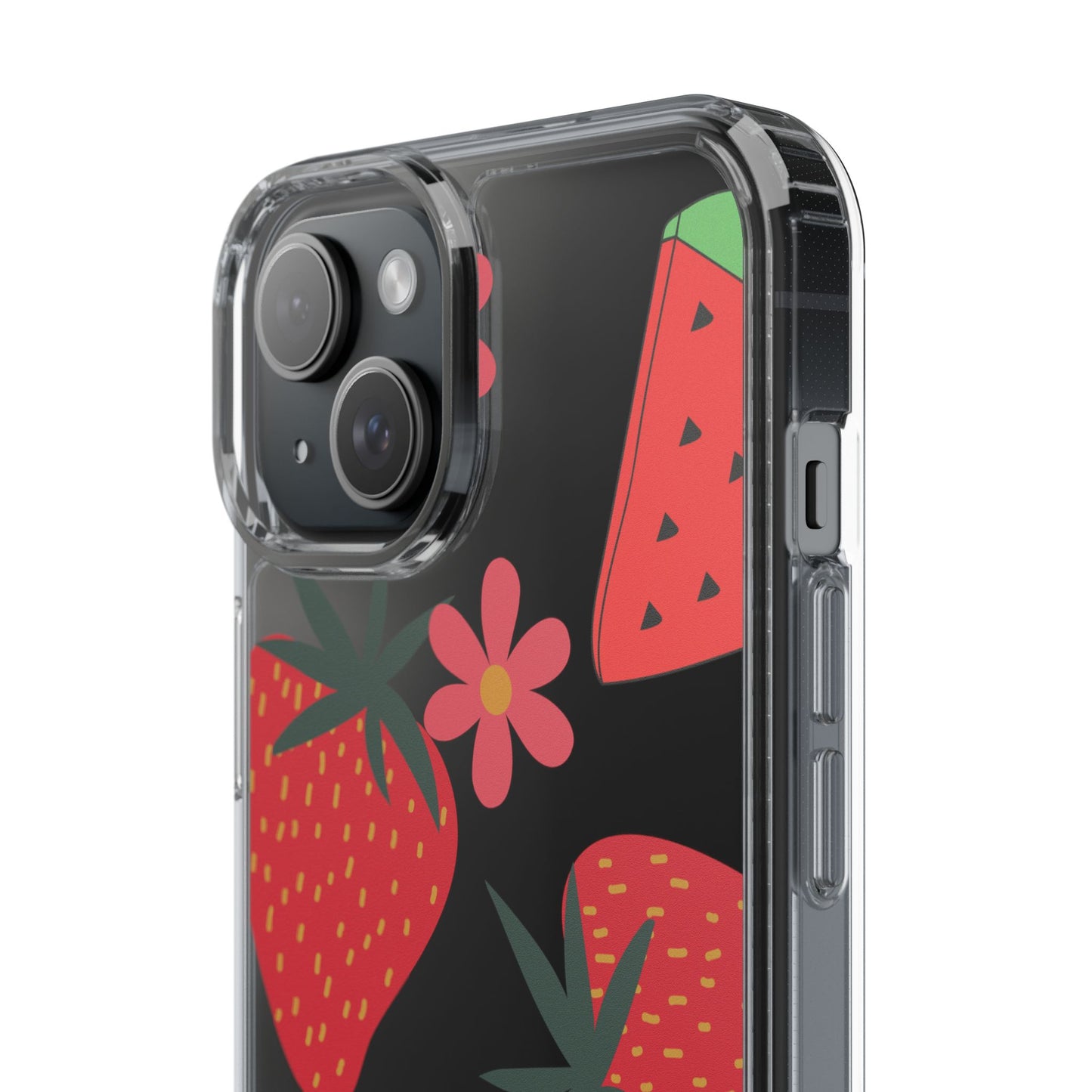 Fruity Clear Phone Case, Vibrant Strawberry and Flower Design, Cute Phone Cover, Trendy Accessories, Summer Vibe Gift
