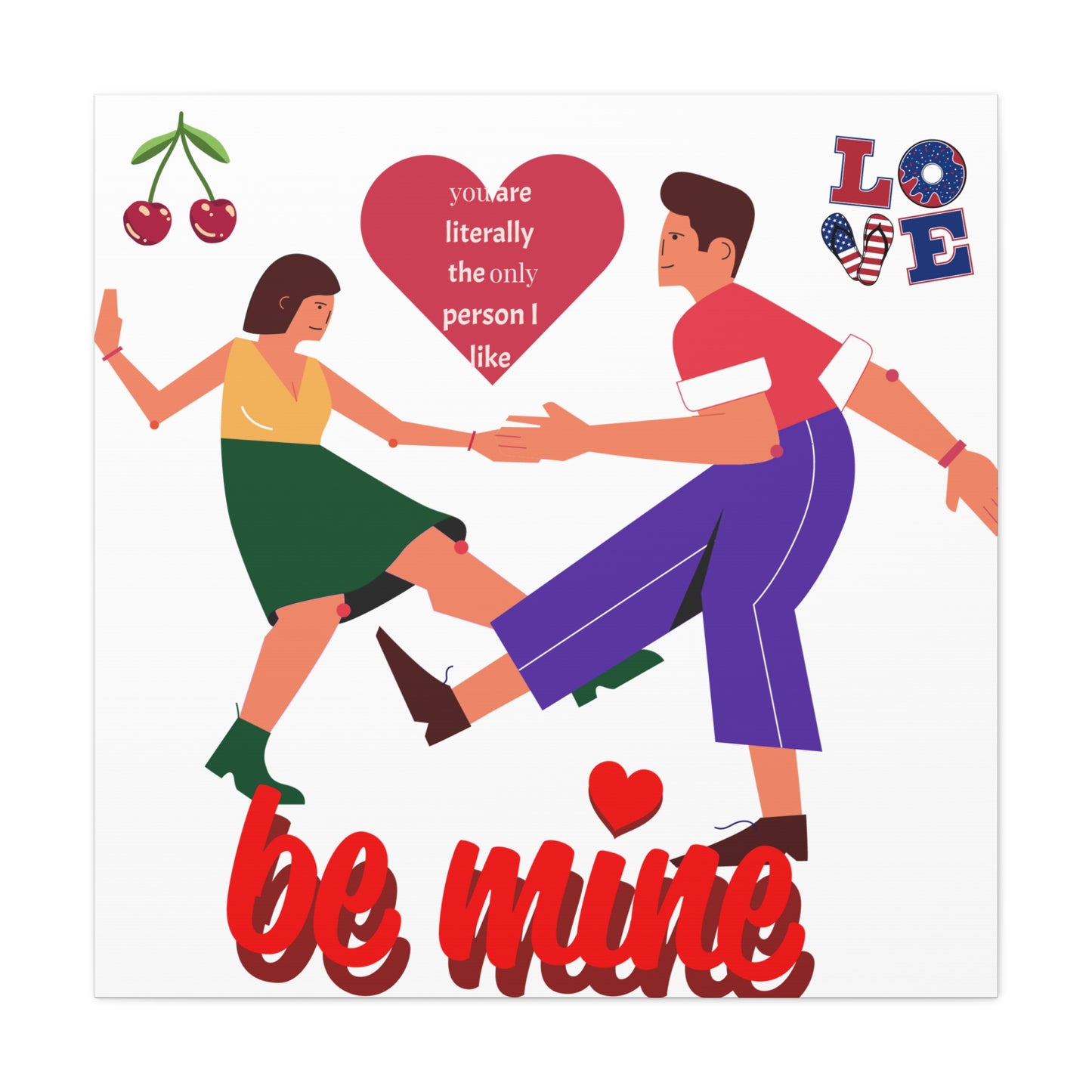 Vibrant Canvas Art Print, Cute Couple Dancing, Valentine's Gift, Home Decor, Love Quote Art, Heartfelt Wall Decoration