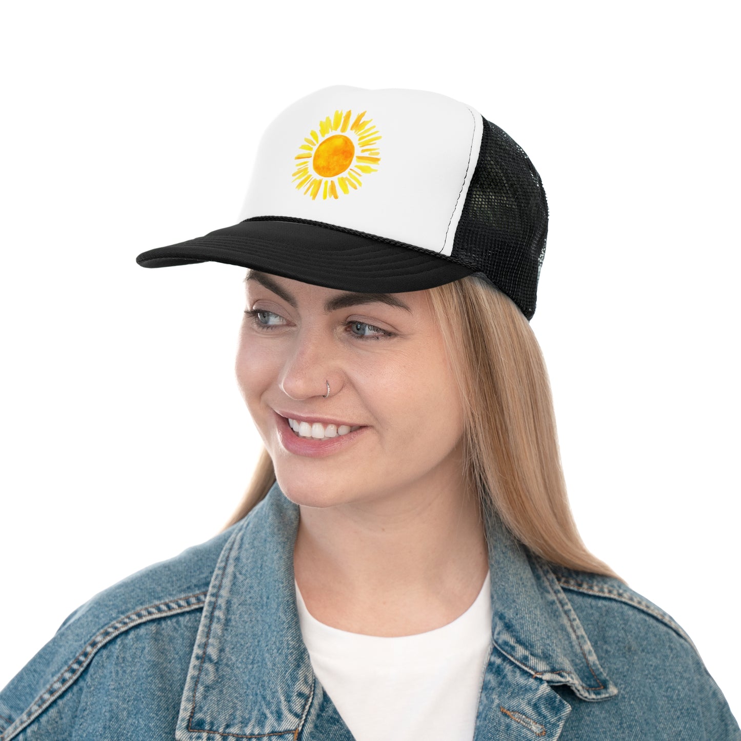 Sunny Vibes Trucker Cap | Summer Hat, Outdoor Cap, Gift for Nature Lovers, Festival Accessory, Sun-themed Cap