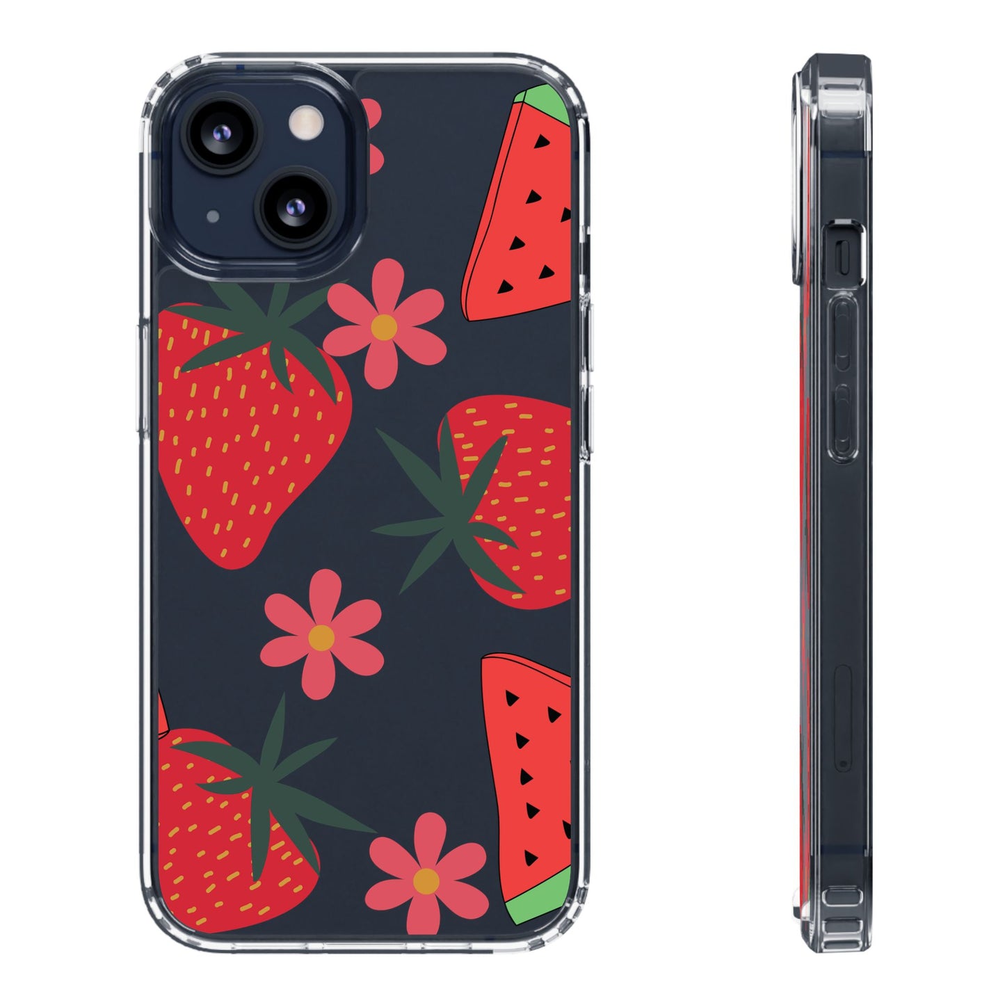 Fruity Clear Phone Case, Vibrant Strawberry and Flower Design, Cute Phone Cover, Trendy Accessories, Summer Vibe Gift