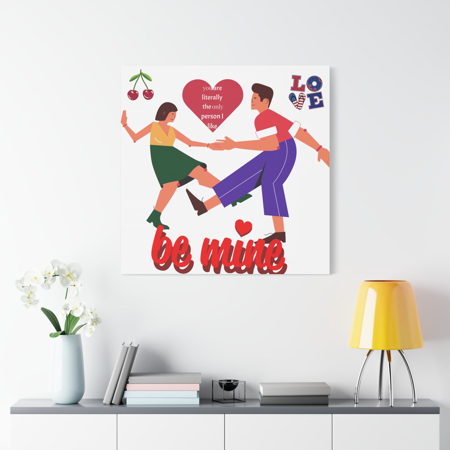 Vibrant Canvas Art Print, Cute Couple Dancing, Valentine's Gift, Home Decor, Love Quote Art, Heartfelt Wall Decoration