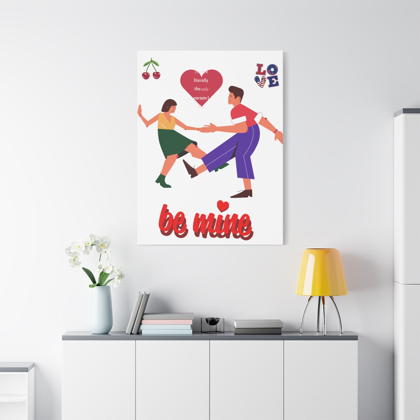 Vibrant Canvas Art Print, Cute Couple Dancing, Valentine's Gift, Home Decor, Love Quote Art, Heartfelt Wall Decoration