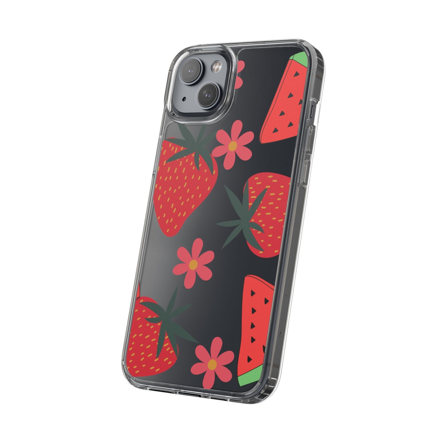 Fruity Clear Phone Case, Vibrant Strawberry and Flower Design, Cute Phone Cover, Trendy Accessories, Summer Vibe Gift