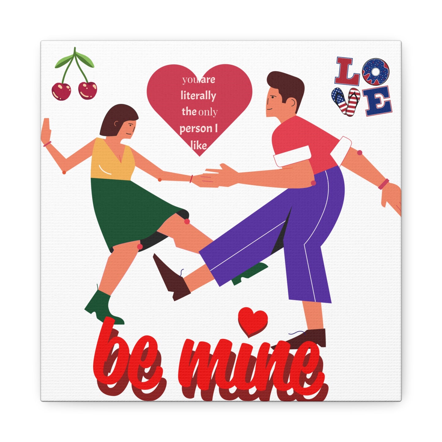 Vibrant Canvas Art Print, Cute Couple Dancing, Valentine's Gift, Home Decor, Love Quote Art, Heartfelt Wall Decoration