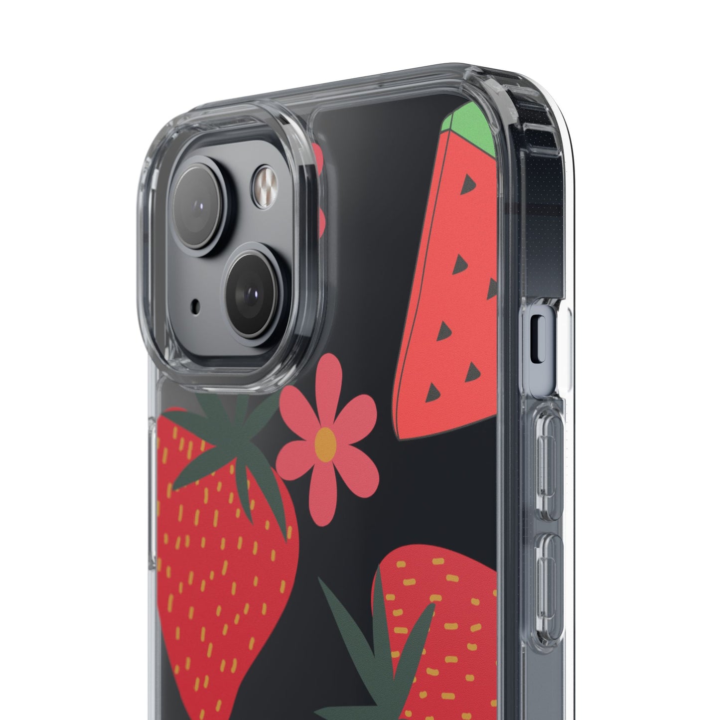 Fruity Clear Phone Case, Vibrant Strawberry and Flower Design, Cute Phone Cover, Trendy Accessories, Summer Vibe Gift