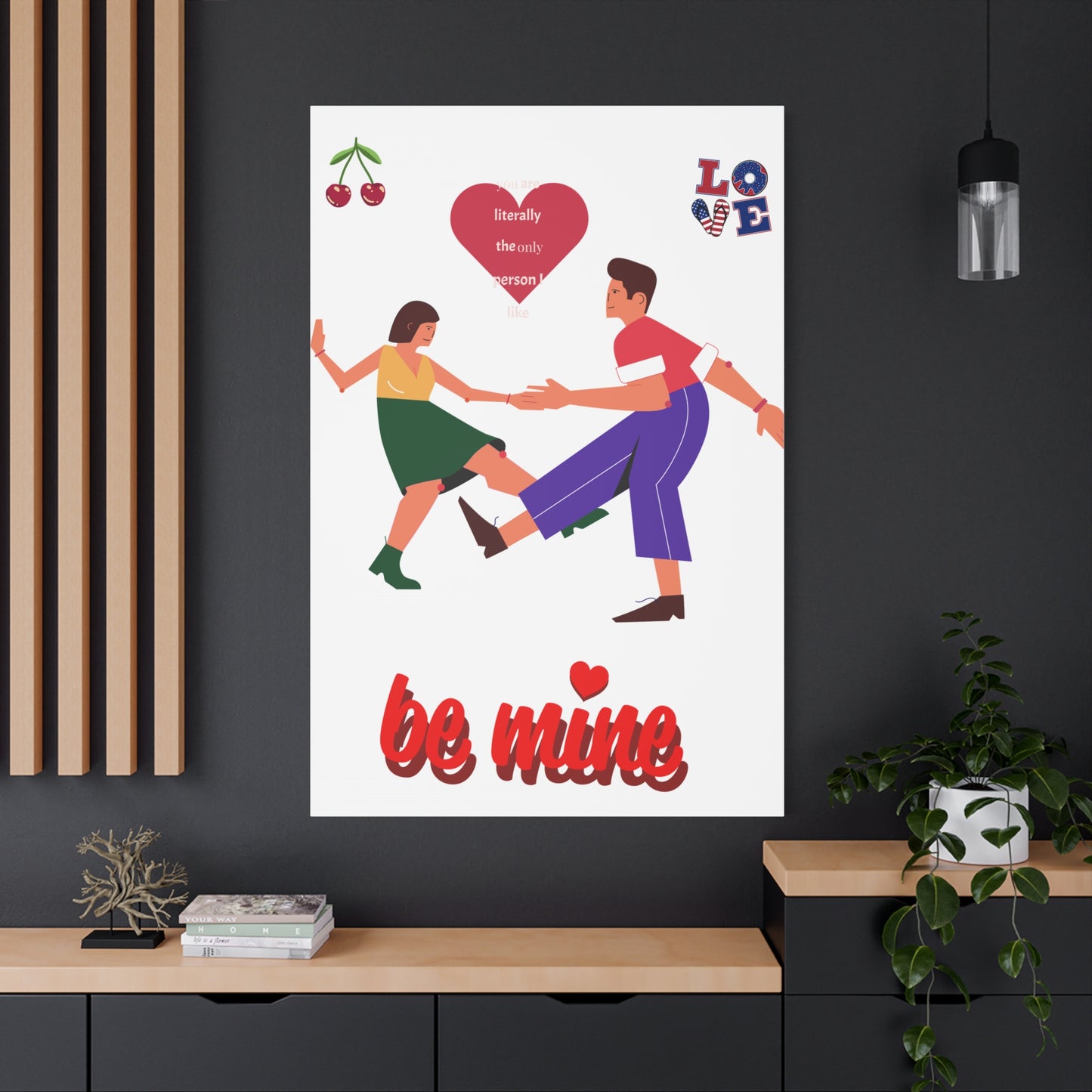 Vibrant Canvas Art Print, Cute Couple Dancing, Valentine's Gift, Home Decor, Love Quote Art, Heartfelt Wall Decoration