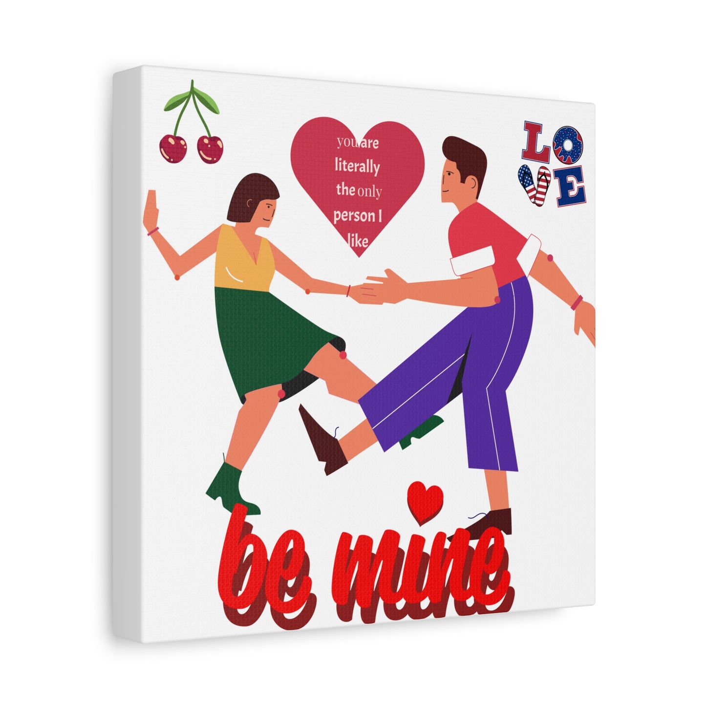 Vibrant Canvas Art Print, Cute Couple Dancing, Valentine's Gift, Home Decor, Love Quote Art, Heartfelt Wall Decoration