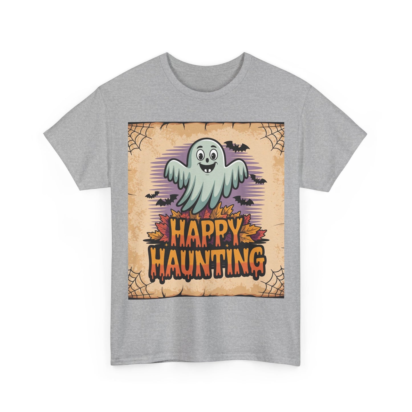 Halloween Ghost Tee, Happy Haunting Cotton Shirt, Unisex Spooky T-Shirt, Fall Festive Apparel, Ghostly Fun Clothing