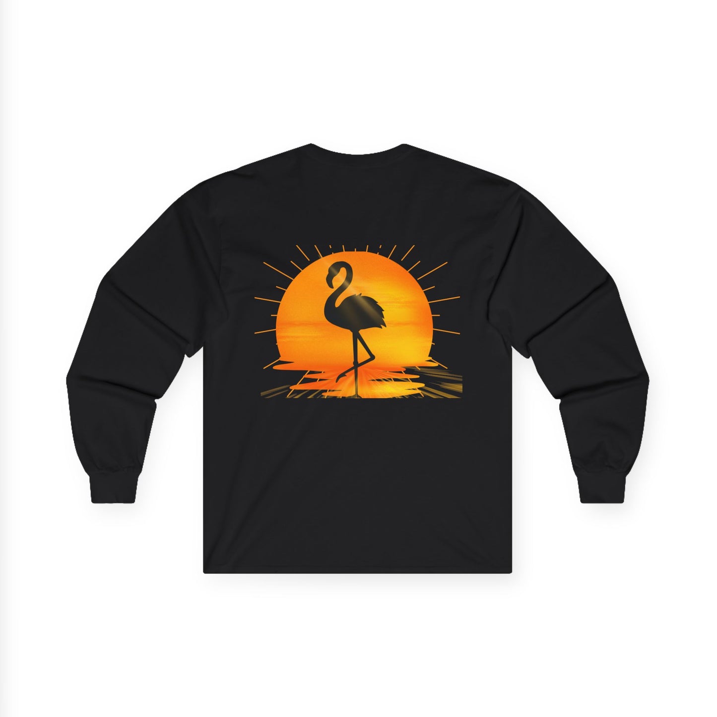 Sunrise Flamingo Long Sleeve Tee, Vacation Shirt, Casual Outfit, Summer Apparel, Gift for Beach Lovers, Graphic Tee, Relaxed Fit