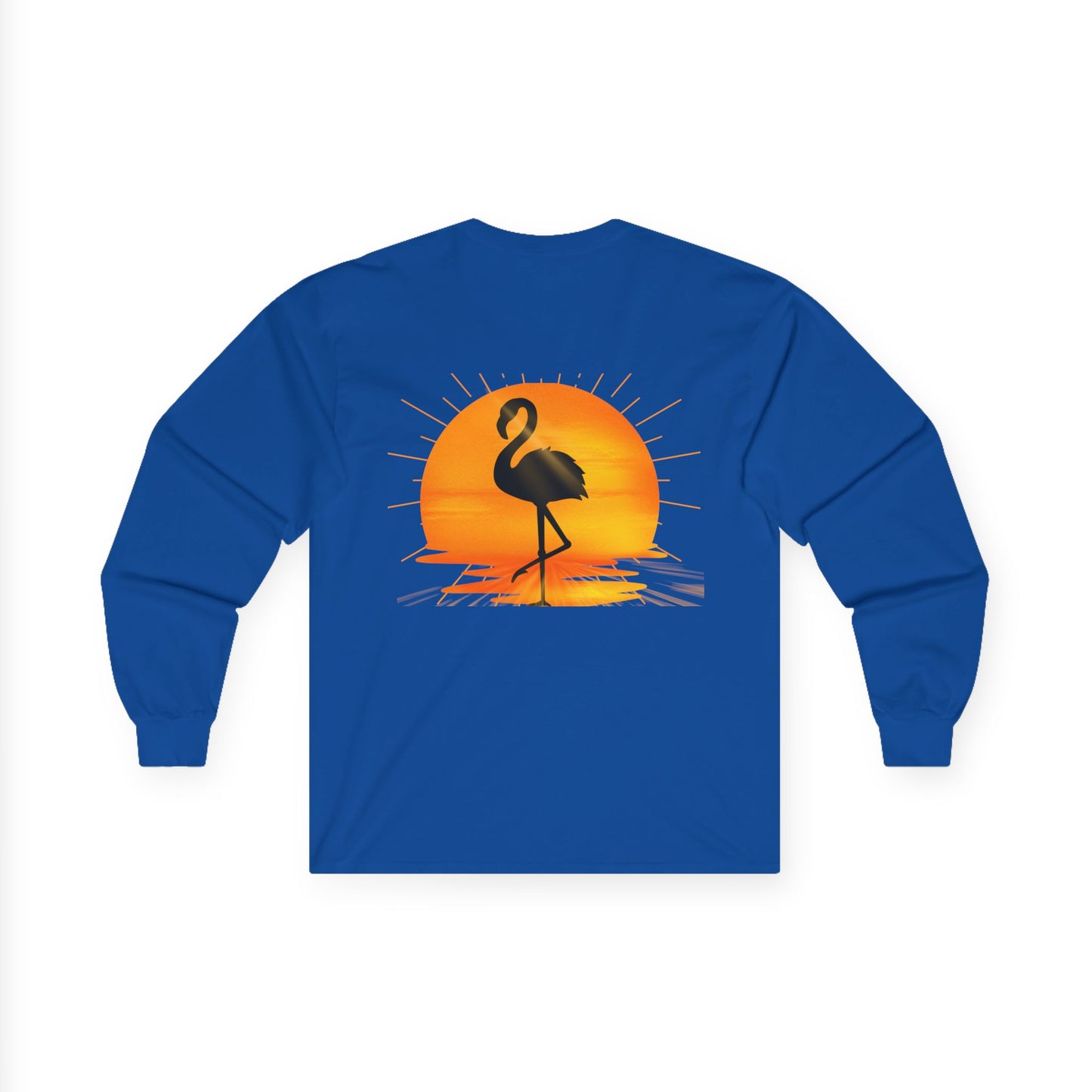 Sunrise Flamingo Long Sleeve Tee, Vacation Shirt, Casual Outfit, Summer Apparel, Gift for Beach Lovers, Graphic Tee, Relaxed Fit