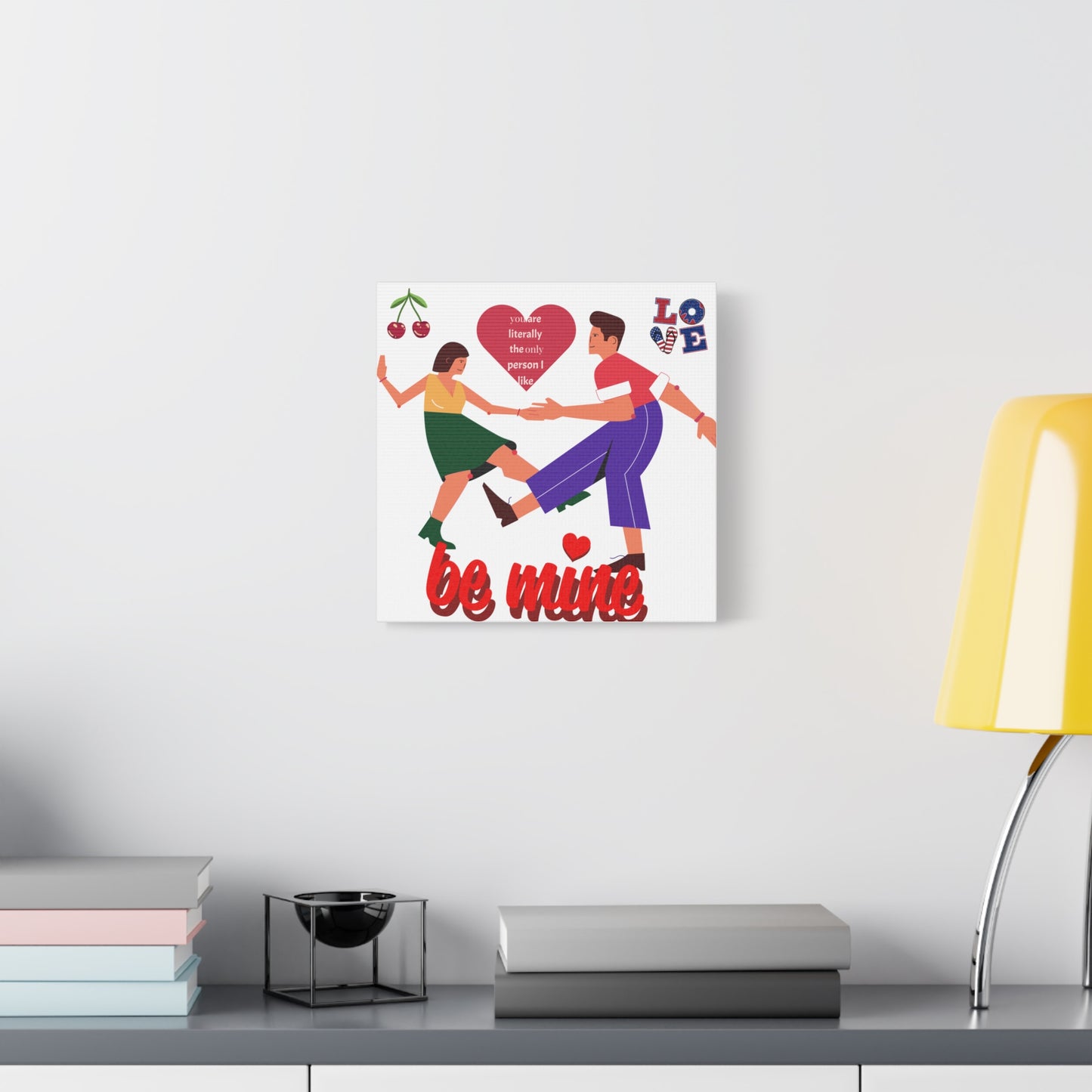 Vibrant Canvas Art Print, Cute Couple Dancing, Valentine's Gift, Home Decor, Love Quote Art, Heartfelt Wall Decoration