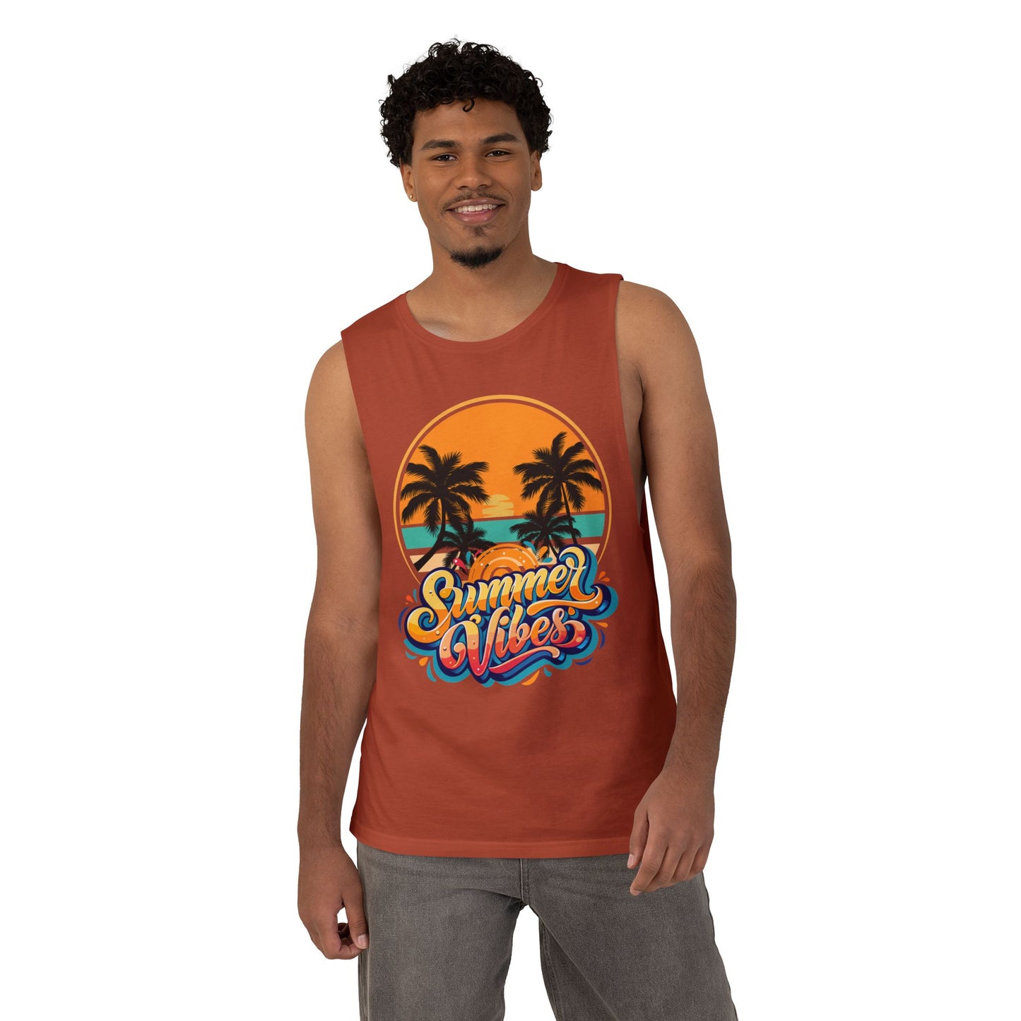 Summer Vibes Tank Top, Unisex Beachwear, Tropical Tee, Vacation Shirt, Casual Summer Apparel, Gift for Him/Her